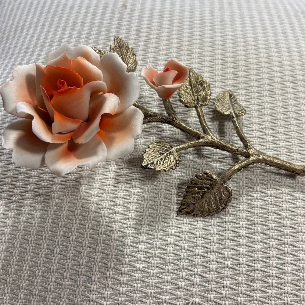 vintage Capodimonte porcelain rose figurine handcrafted orange white flower
